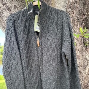 The Irish Store Aran Fisherman Sweater Charcoal Gray Large New
